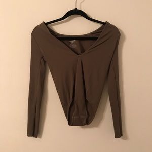 Free people long sleeved olive green body suite